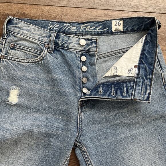 Free People Jeans Womens 26 Chewed Up Mid-Rise Straight Button Fly Distressed - Picture 8 of 13